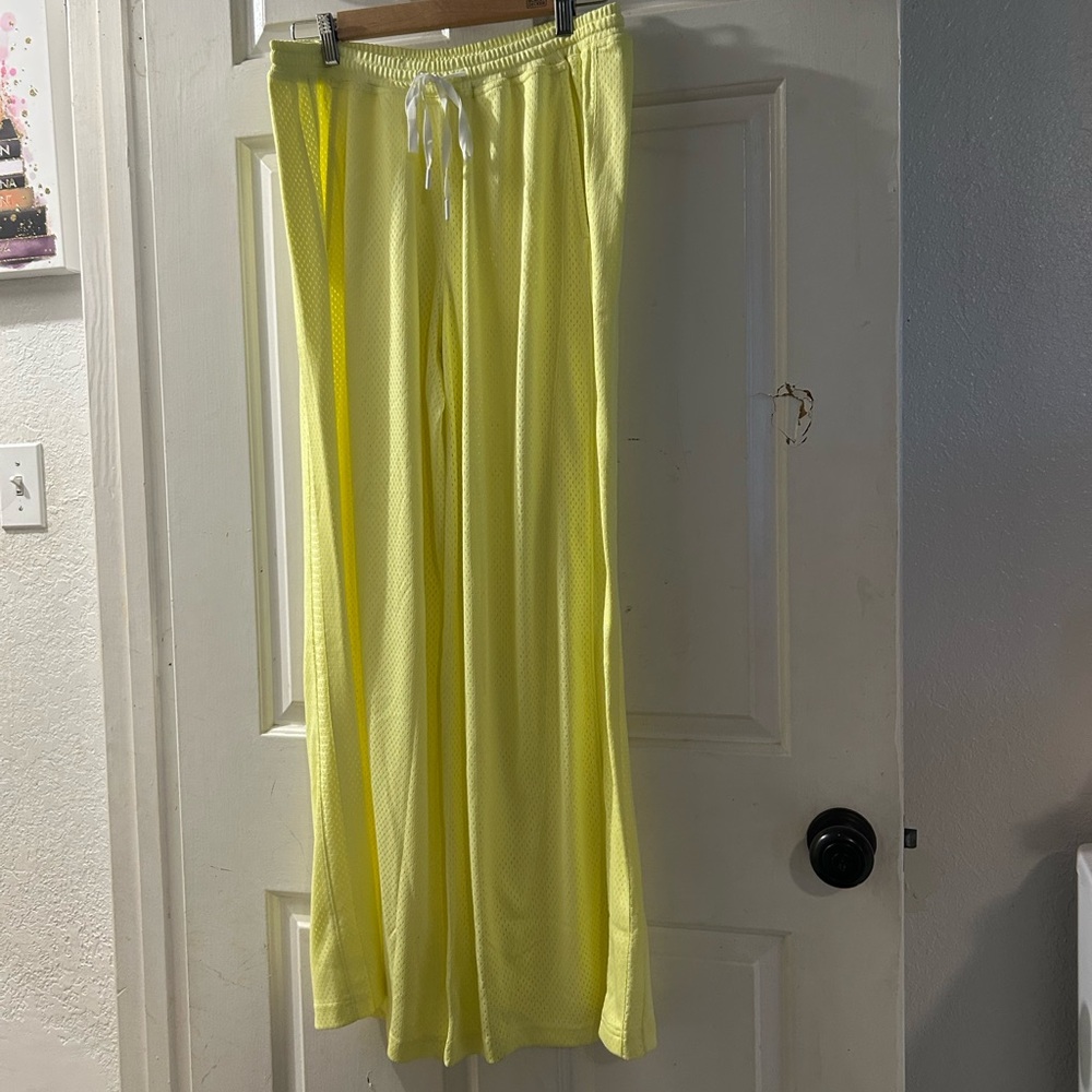 Free People Bright Yellow Mesh Wide-Leg Lounge Pants